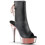 DELIGHT-1018  Black Faux Leather/Rose Gold Chrome