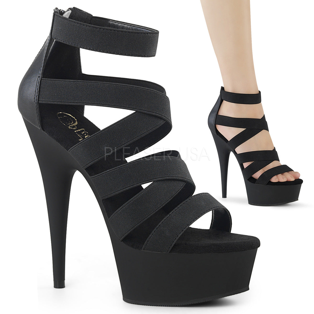 DELIGHT-659  Black Elastic Band-Faux Leather/Black Matte