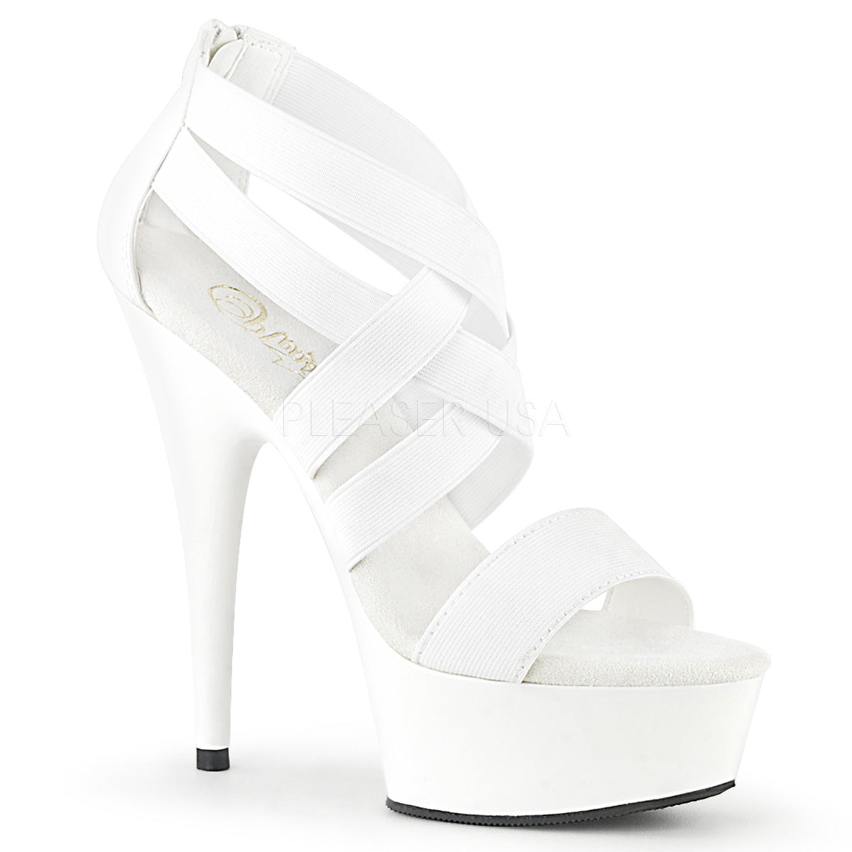 DELIGHT-669  White Elastic Band-Faux Leather/White