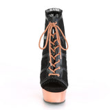 DELIGHT-696LC  Black Faux Leather-Lace/Rose Gold Chrome
