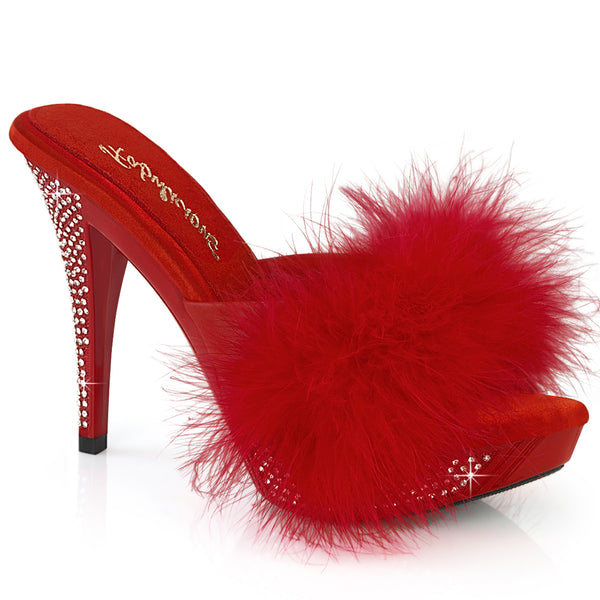 ELEGANT-401F  Red Marabou-Faux Leather/Red