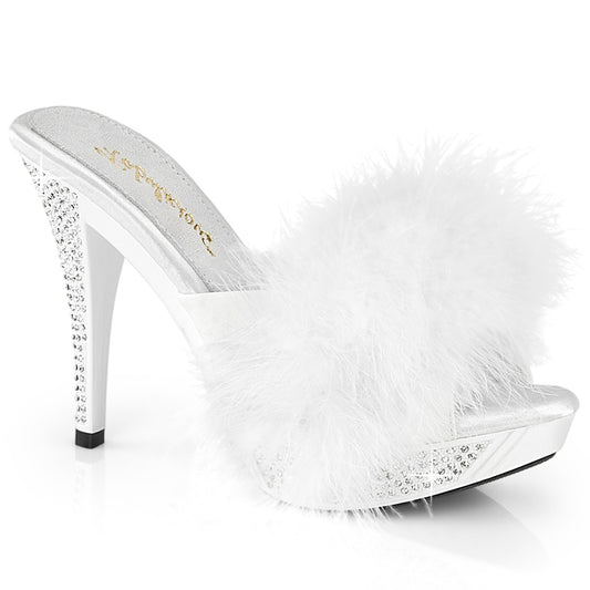 ELEGANT-401F  White Marabou-Faux Leather/White