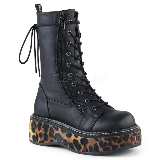 EMILY-350  Black-Leopard Print Vegan Leather