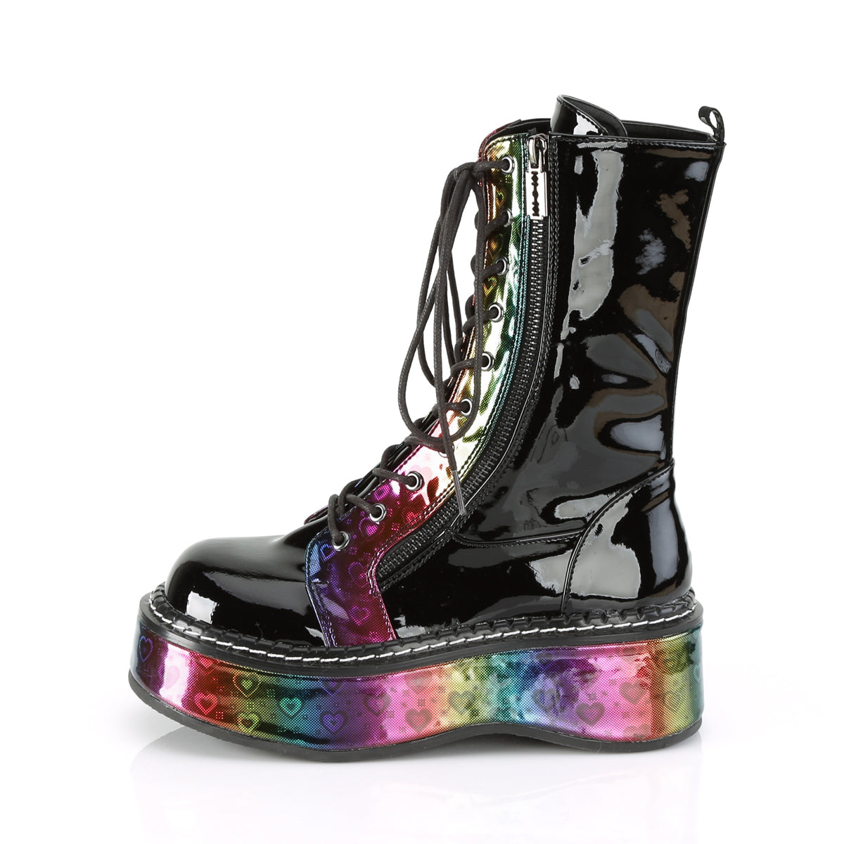 EMILY-350  Black Patent-Rainbow Hologram w/ Hearts