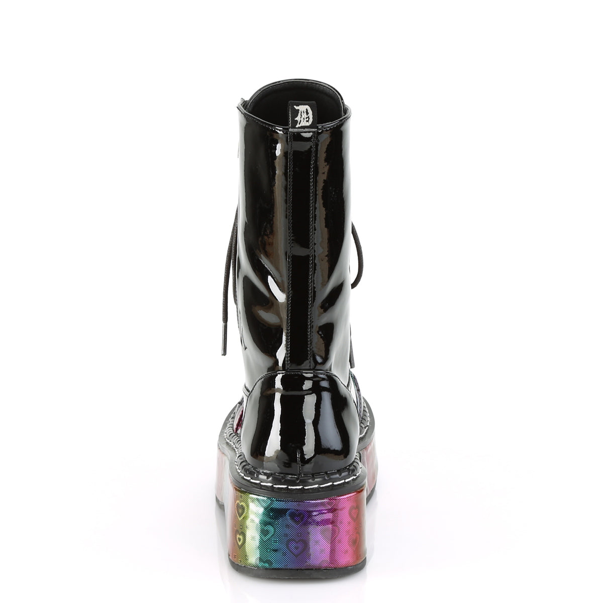 EMILY-350  Black Patent-Rainbow Hologram w/ Hearts