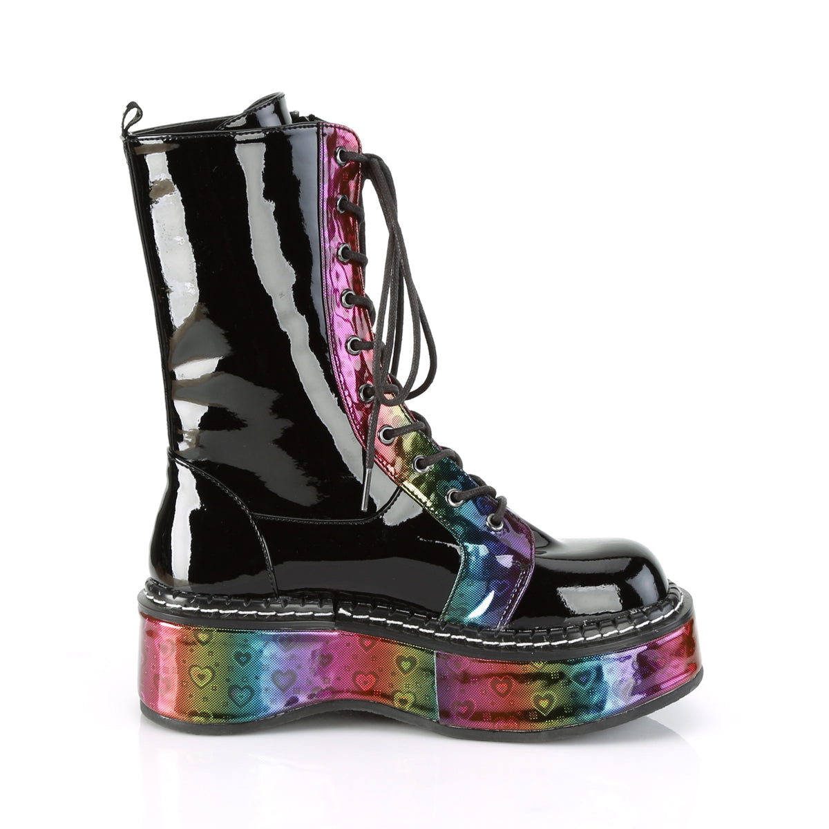 EMILY-350  Black Patent-Rainbow Hologram w/ Hearts