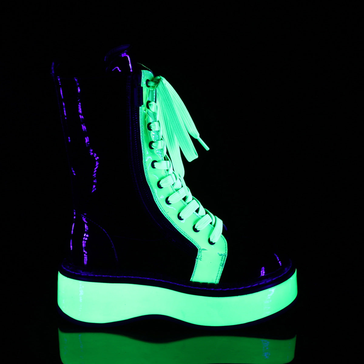 EMILY-350  Black Patent-UV Neon Green