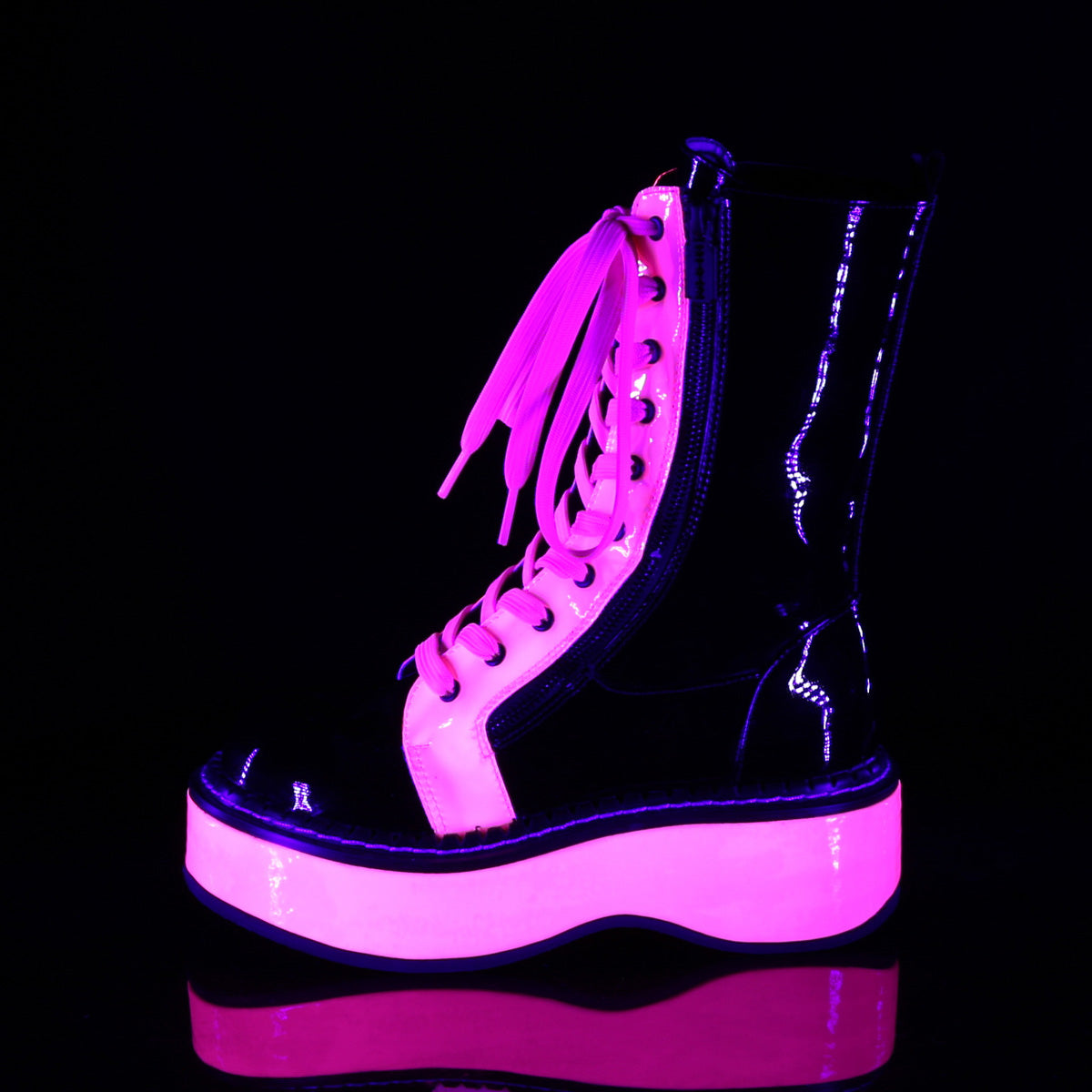 EMILY-350  Black Patent-UV Neon Pink