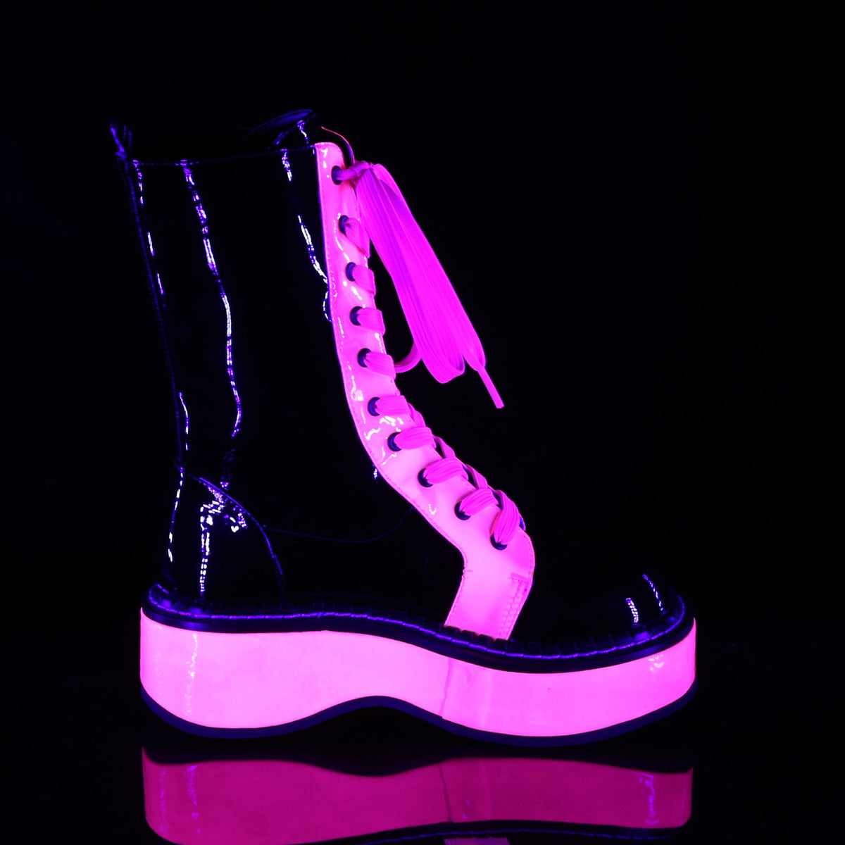 EMILY-350  Black Patent-UV Neon Pink