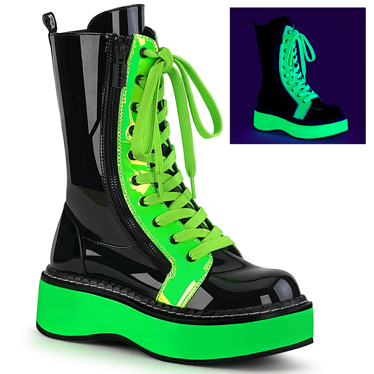EMILY-350  Black Patent-UV Neon Green