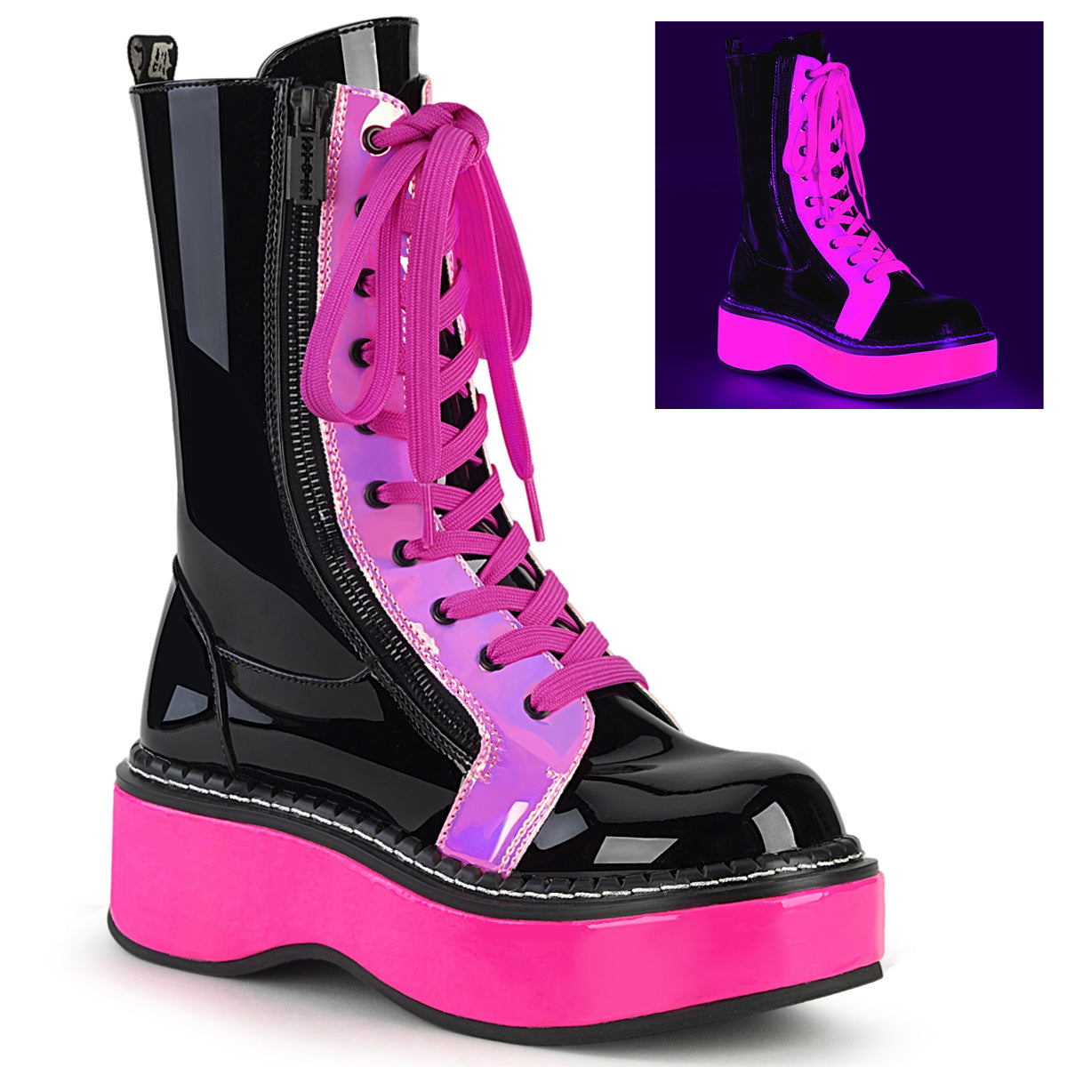 EMILY-350  Black Patent-UV Neon Pink