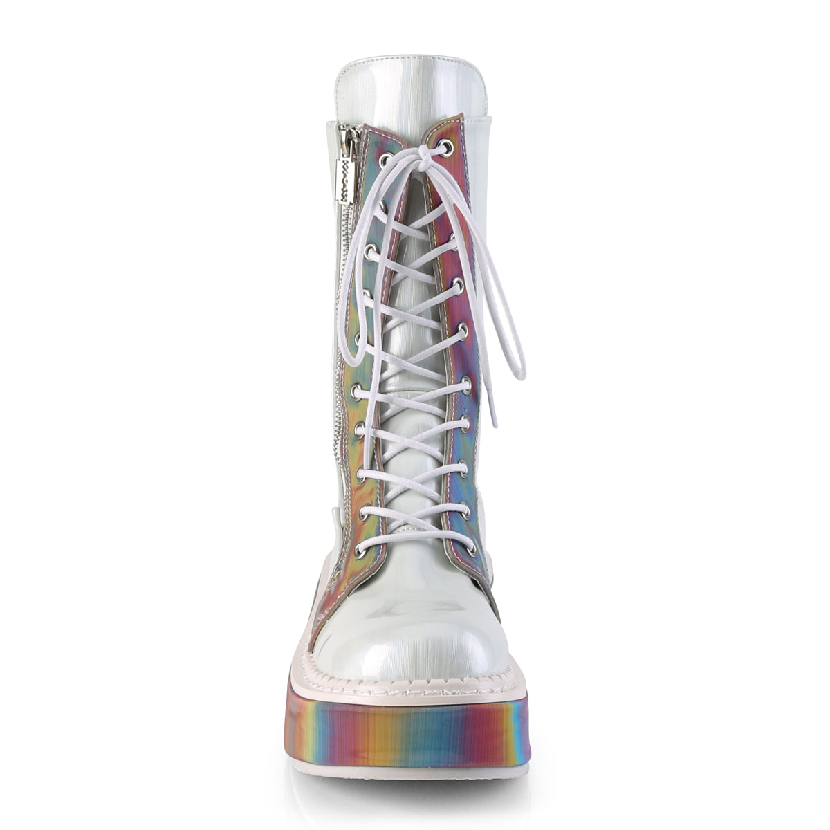 EMILY-350  White Brushed Hologram Vegan Leather-Rainbow Reflective