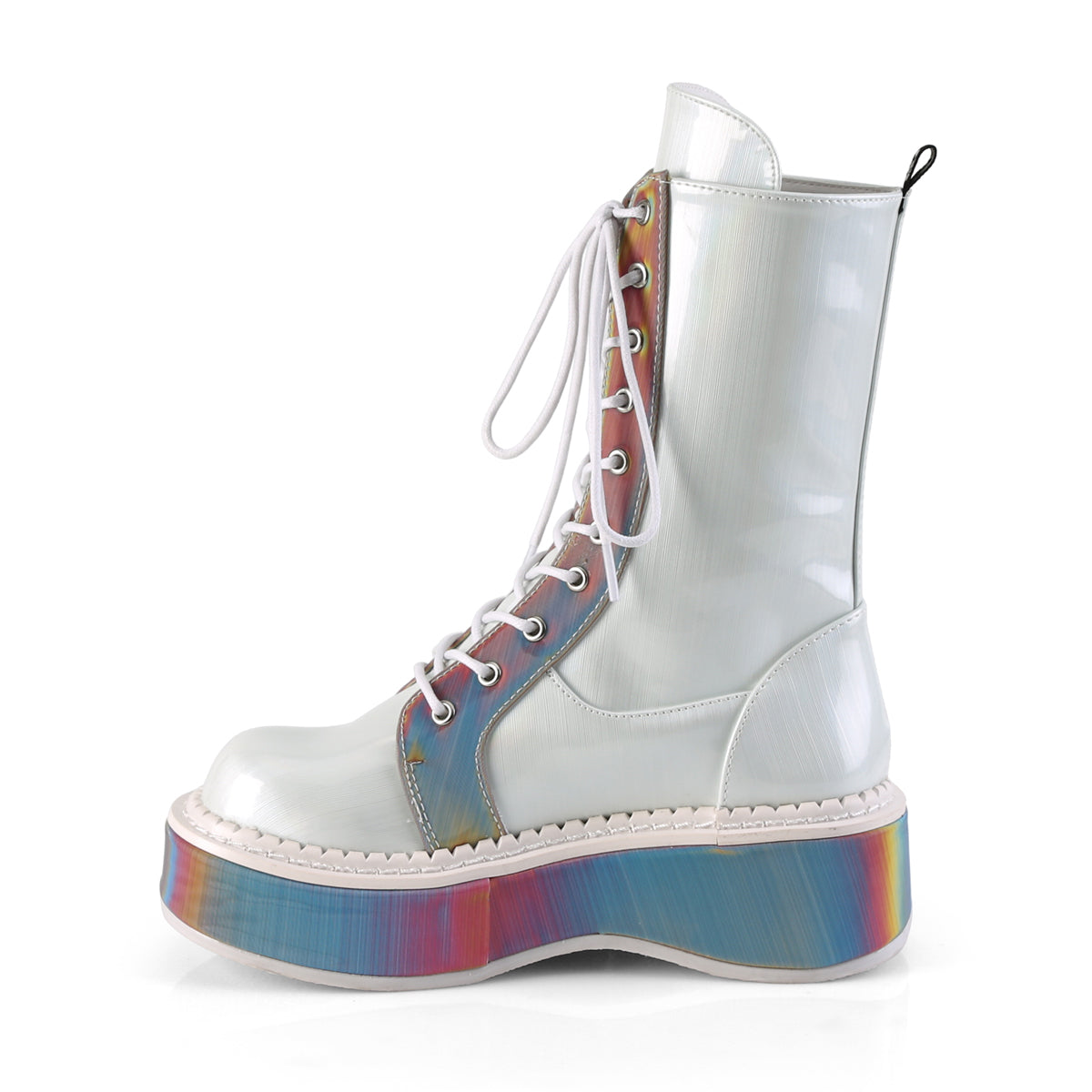 EMILY-350  White Brushed Hologram Vegan Leather-Rainbow Reflective