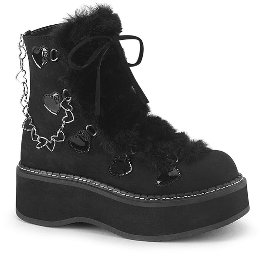 EMILY-55  Black Vegan Suede-Faux Fur