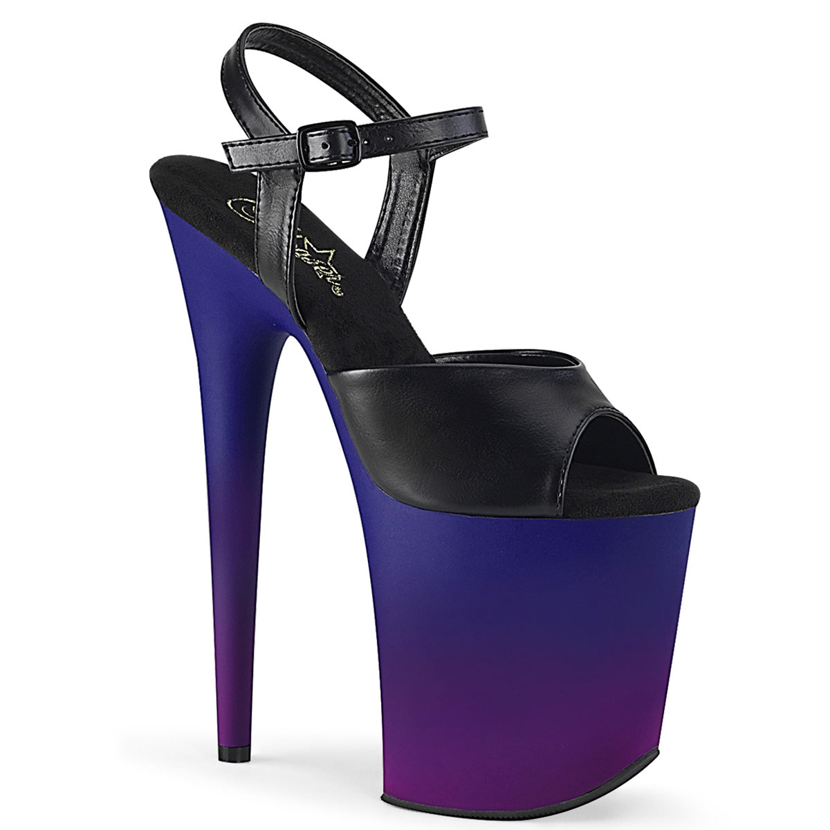 FLAMINGO-809BP  Black Faux Leather/Blue-Purple Ombre