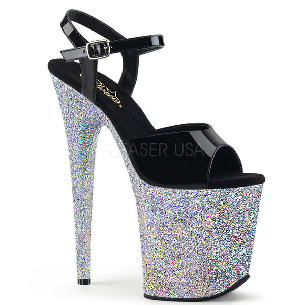 FLAMINGO-809LG  Black Patent/Silver Multi Glitter