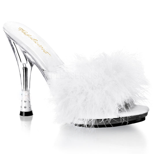 GLITZY-501-8  White Satin Fur/Clear