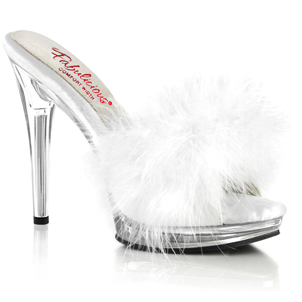 GLORY-501F-8  White Faux Leather-Fur/Clear