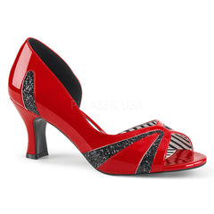 JENNA-03  Red Patent-Black Glitter