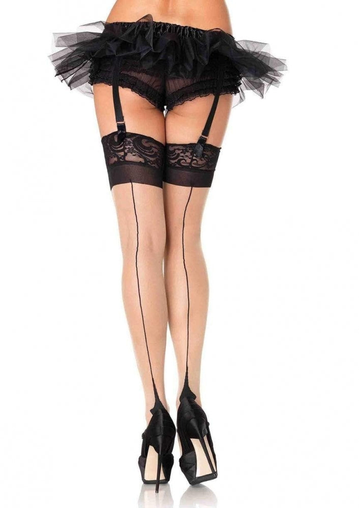 Leg Avenue Sheer Cuban Heel Backseam Lace Top Thigh High Stocking 1048