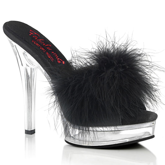 MAJESTY-501F-8  Black Faux Leather-Fur/Clear