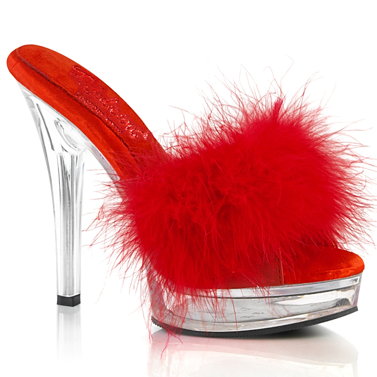 MAJESTY-501F-8  Red Faux Leather-Fur/Clear