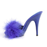 POISE-501F  Blue Satin-Marabou Fur/Blue