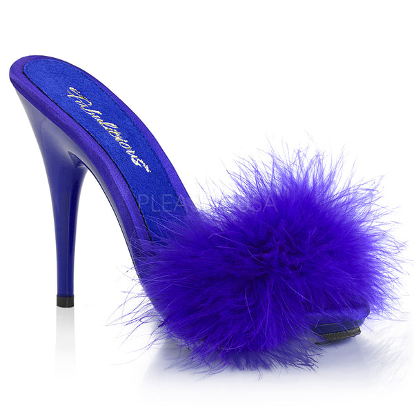 POISE-501F  Blue Satin-Marabou Fur/Blue