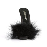 POISE-501F  Black Satin-Marabou Fur/Black