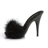 POISE-501F  Black Satin-Marabou Fur/Black