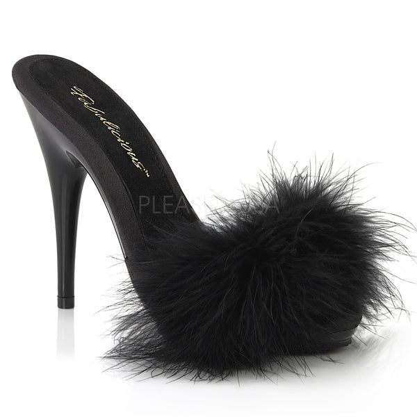 POISE-501F  Black Satin-Marabou Fur/Black