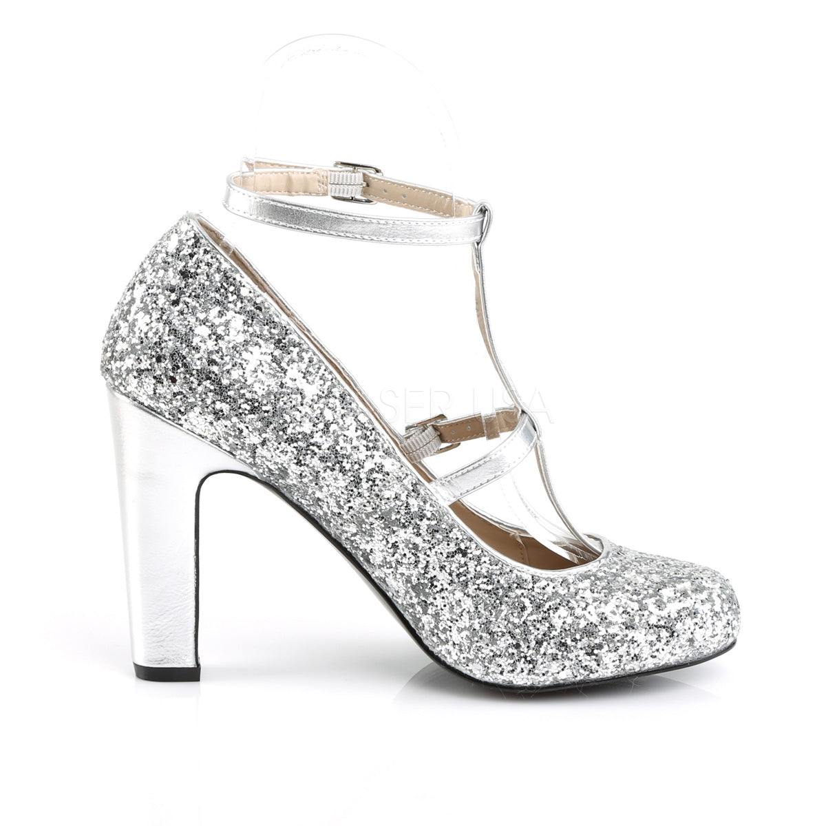 QUEEN-01  Silver Glitter-Metallic Pu
