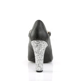 QUEEN-02  Black Faux Leather-Silver Glitter