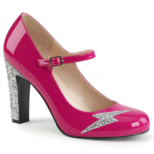 QUEEN-02  Hot Pink Patent-Silver Glitter
