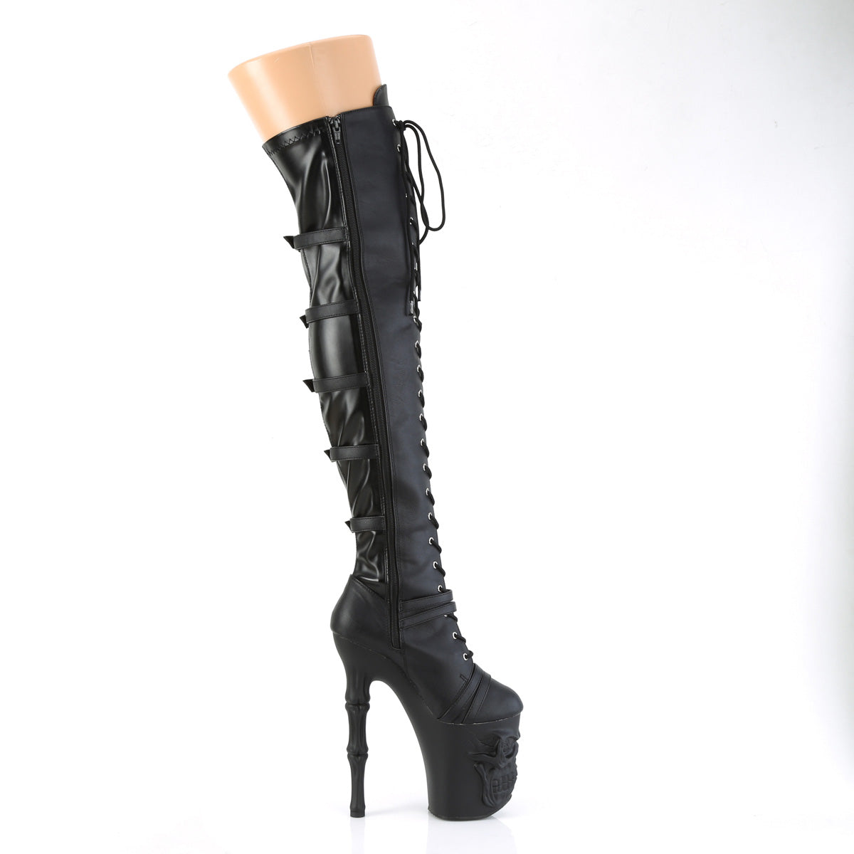 RAPTURE-3045  Black Faux Leather-Stretch.Faux Leather/Black Matte