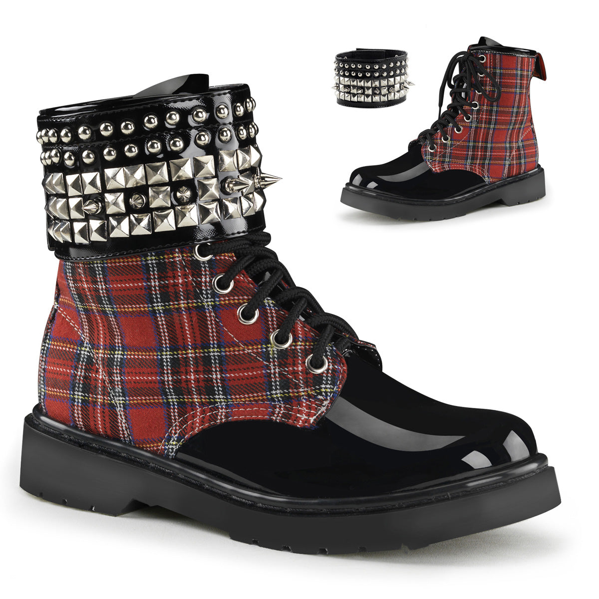 RIVAL-106  Red Plaid-Black Patent