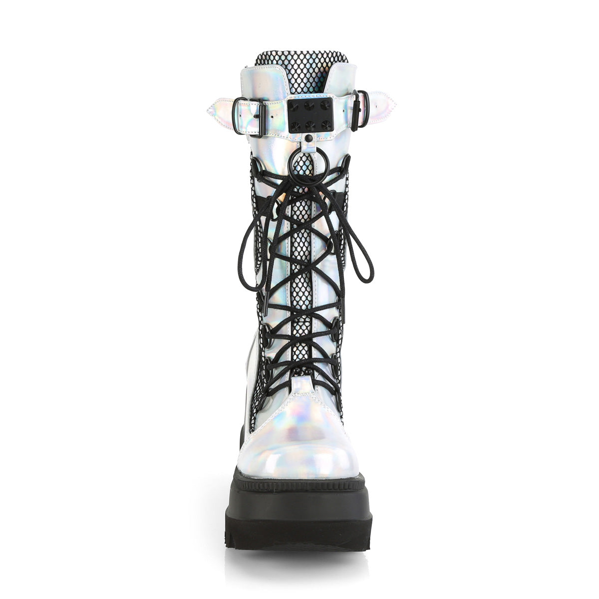 SHAKER-70  Silver Hologram Vegan Leather-Black Fishnet