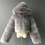 Hooded Cropped Faux Fur Puffer Jacket