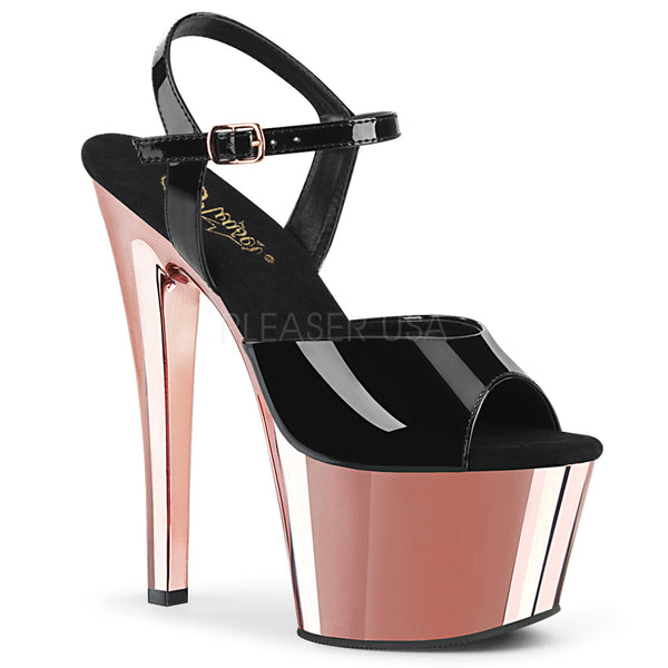 SKY-309  Black Patent/Rose Gold Chrome