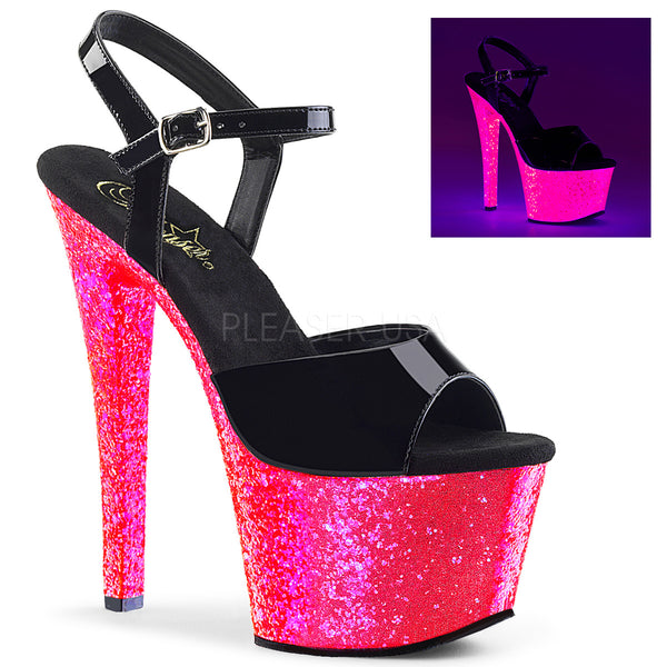 SKY-309UVLG  Black Patent/Neon Hot Pink Glitter