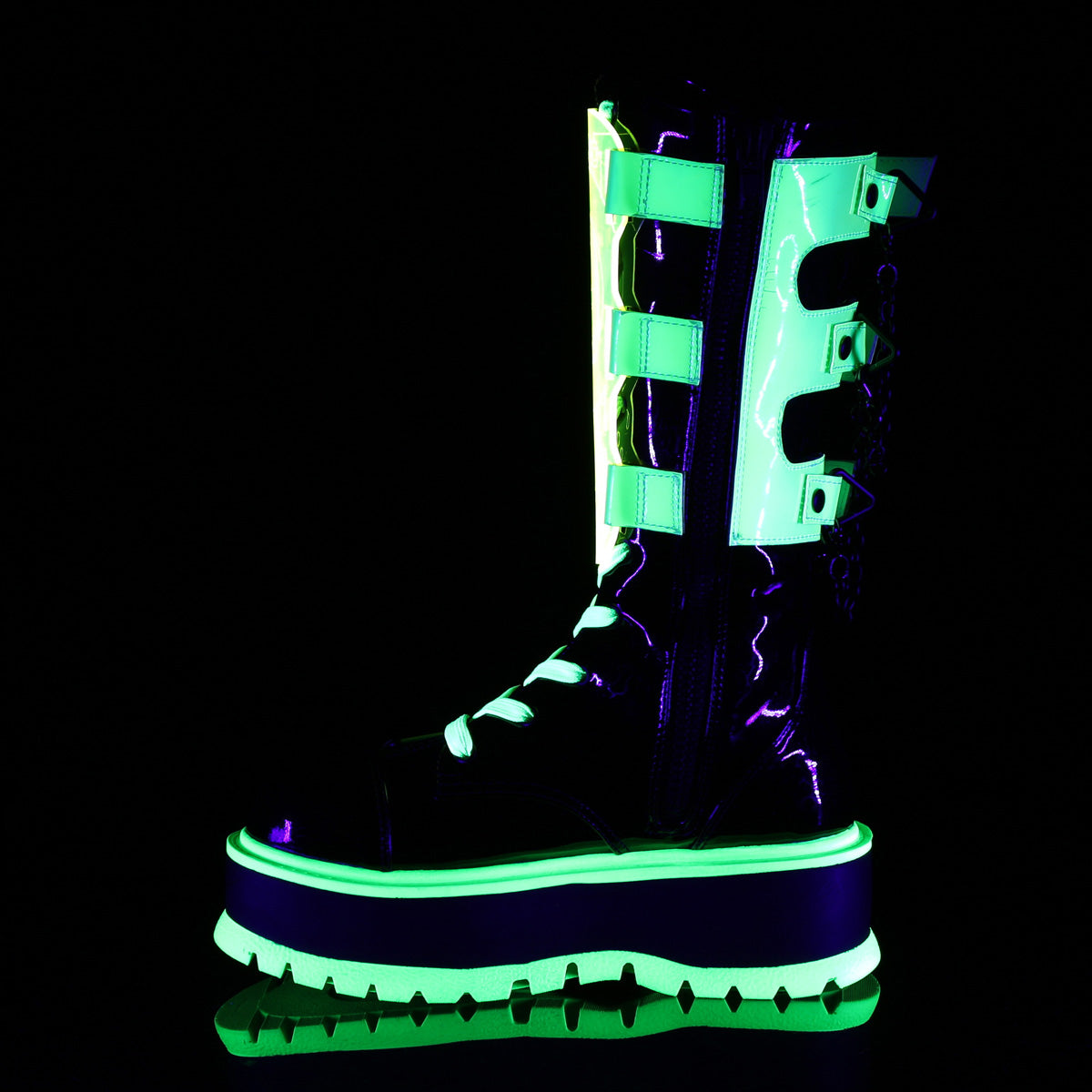 SLACKER-156  Black Patent-UV Neon Green
