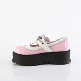 SLACKER-23  Baby Pink Holo Patent-White Vegan Leather