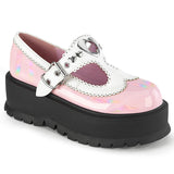 SLACKER-23  Baby Pink Holo Patent-White Vegan Leather