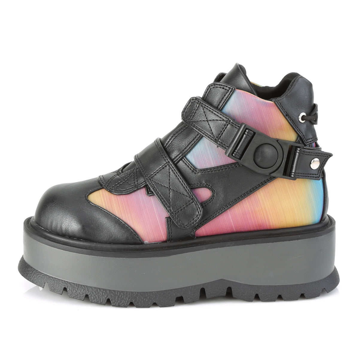 SLACKER-32  Black Vegan Leather-Rainbow Reflective