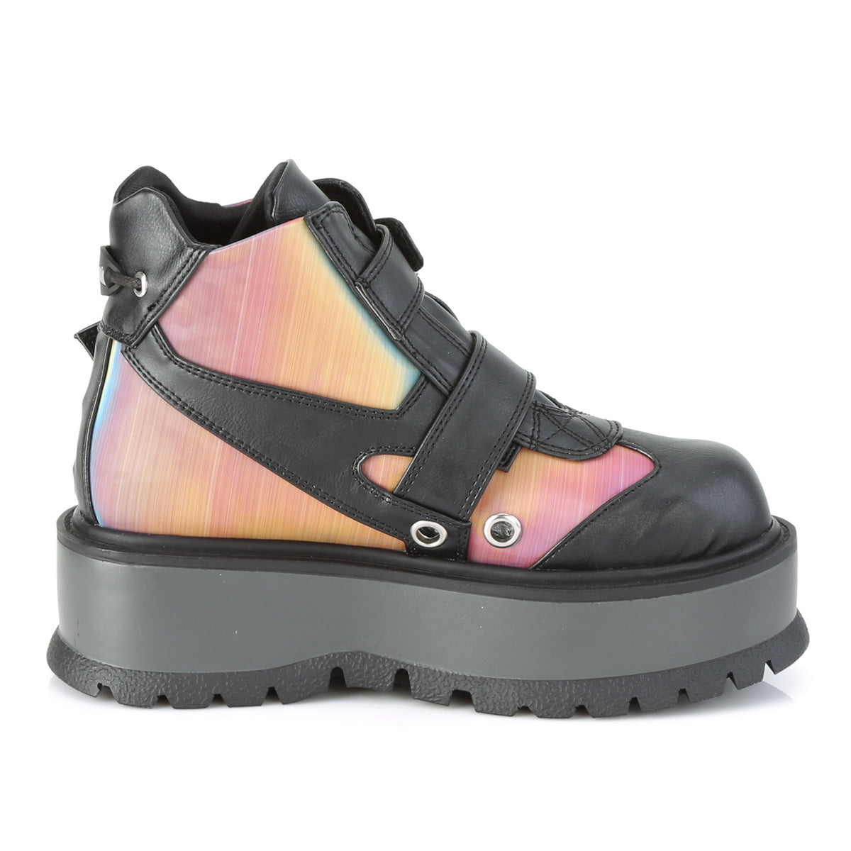 SLACKER-32  Black Vegan Leather-Rainbow Reflective