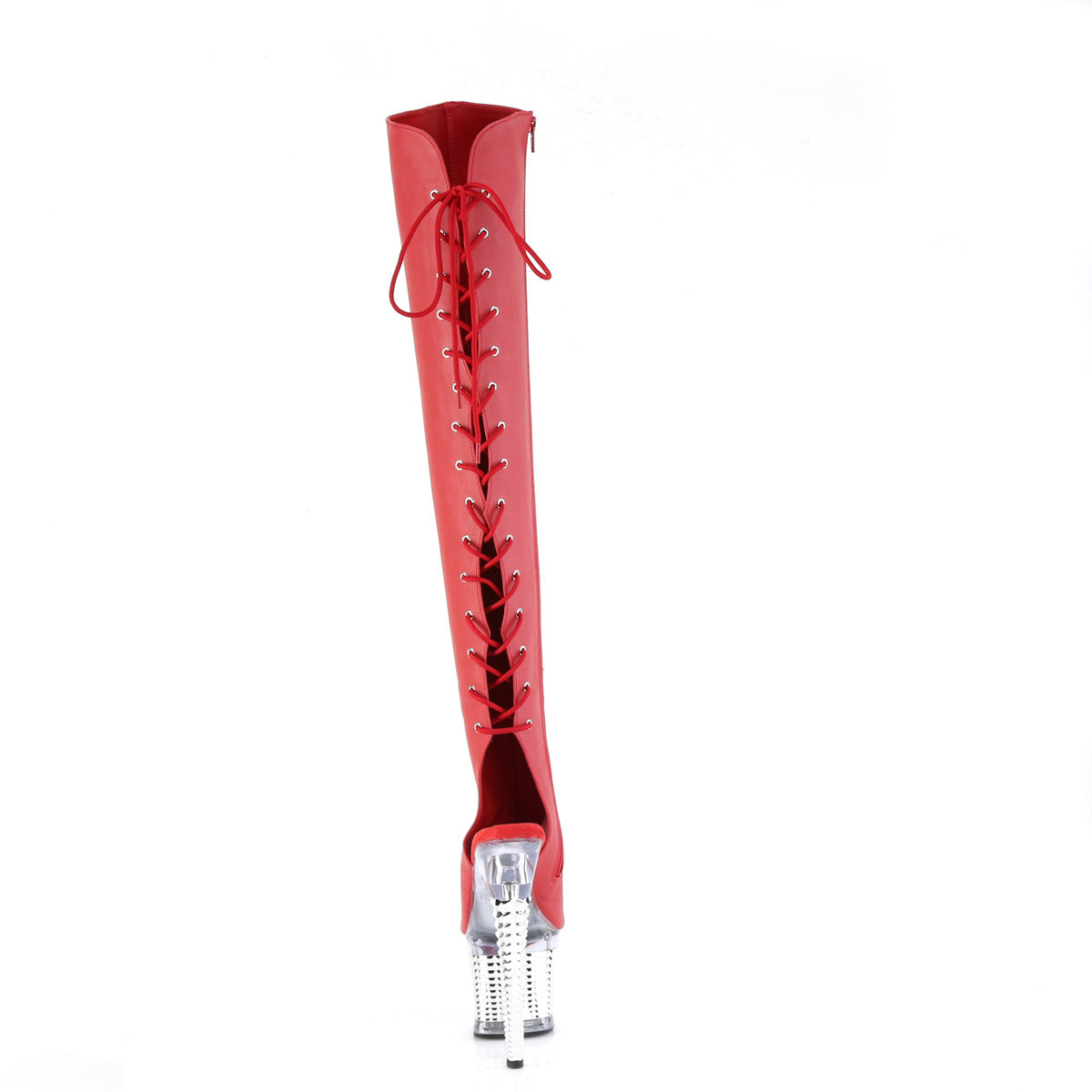 SPECTATOR-3019  Red Faux Leather/Clear-Silver Chrome