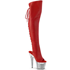 SPECTATOR-3019  Red Faux Leather/Clear-Silver Chrome