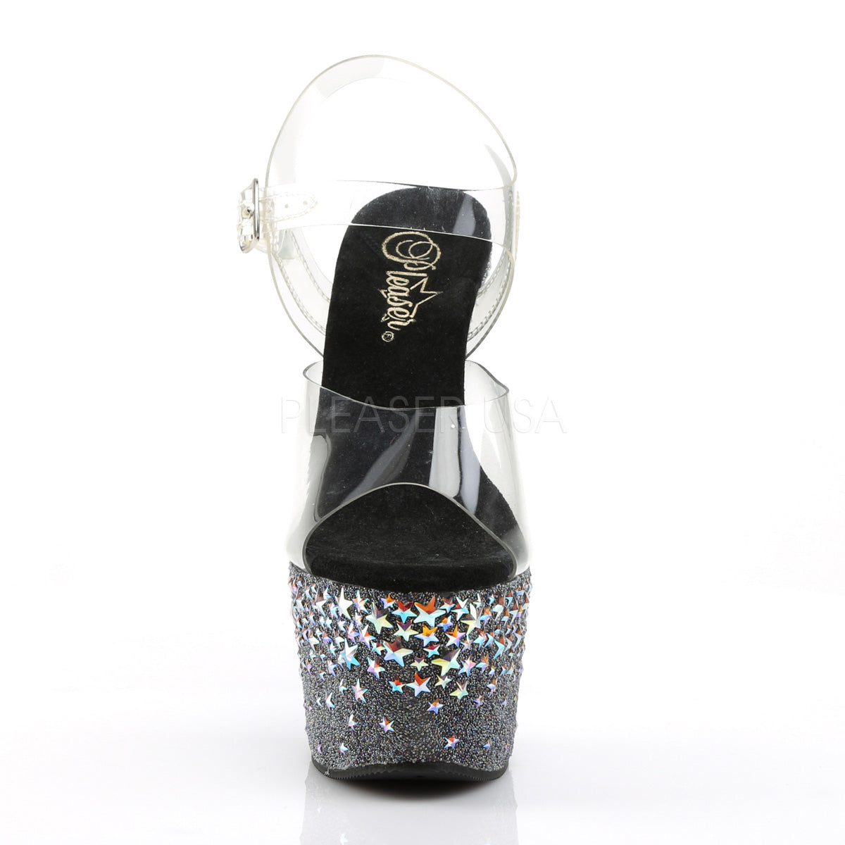 STARSPLASH-708  Clear/Black (Silver Hologram Stars)