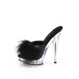 SULTRY-601F  Black Pu-Marabou Fur/Clear