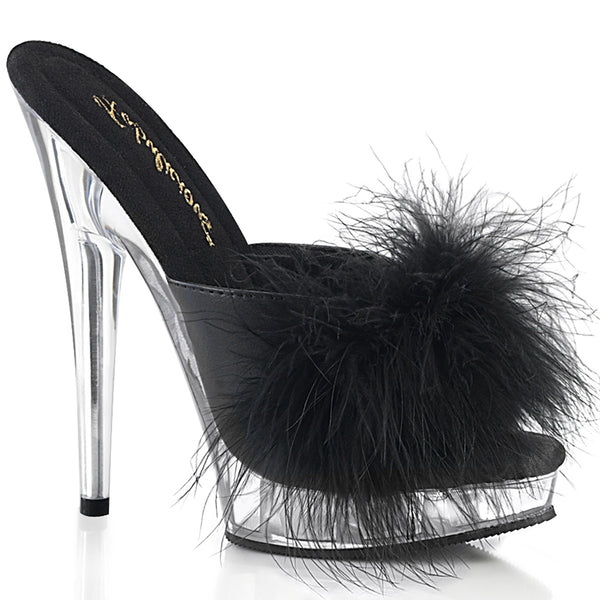 SULTRY-601F  Black Pu-Marabou Fur/Clear